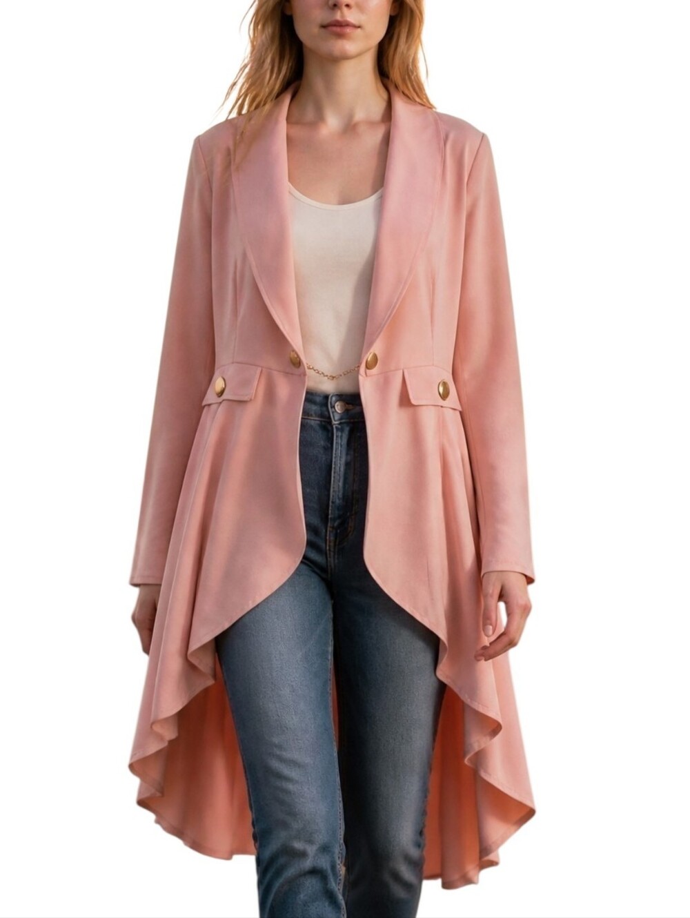 Vamp Vintage Y2K Pastel Pink Y2K Whimsigoth Duster Barbie Jacket High Low M Gold